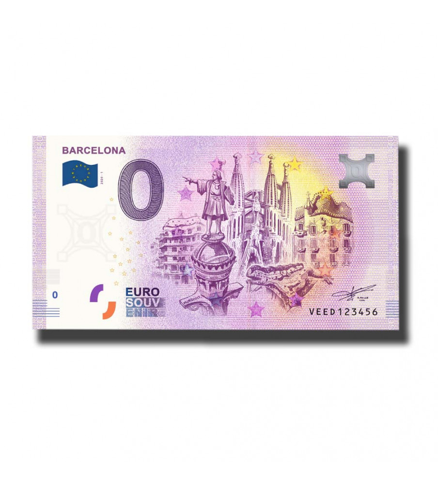 0 Euro Souvenir Banknote Barcelona Spain VEED 2020-1