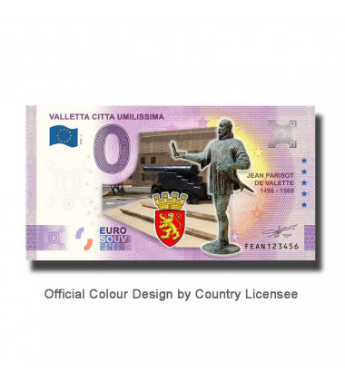 0 Euro Souvenir Banknote Valletta Citta Umilissima Jean Parisot Colour Malta FEAN 2021-1