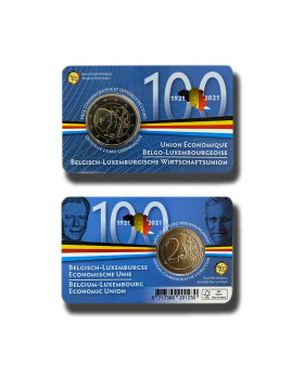 2021 Belgium 100 Years of Economic Union Belgium-Luxembourg (BLEU) 2 Euro Commemorative Coin Card