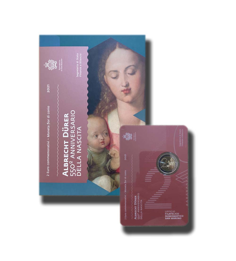 2021 San Marino 550th Anniversary of the Birth of Albrecht Dürer 2 Euro Coin Card