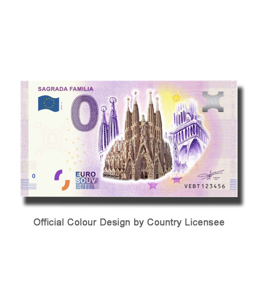 0 Euro Souvenir Banknote Sagrada Familia Colour Spain VEBT 2020-2