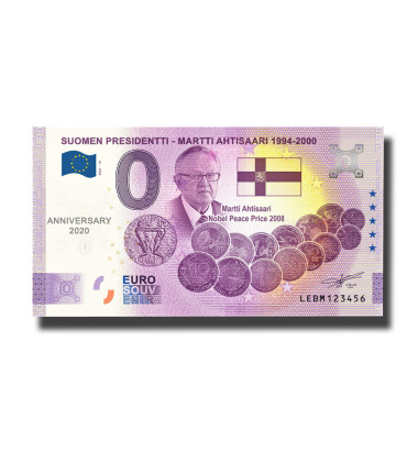 Anniversary 0 Euro Souvenir Banknote Suomen Presidenti Ahtisaari 1994-2000 Finland LEBM 2021-10