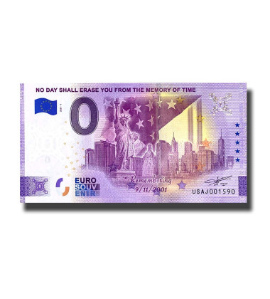 0 Euro Souvenir Banknote Remembering 09/11/2001 USA USAJ 2021-1