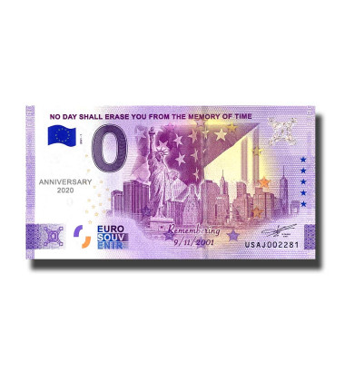 Anniversary 0 Euro Souvenir Banknote Remembering 09/11/2001 USA USAJ 2021-1