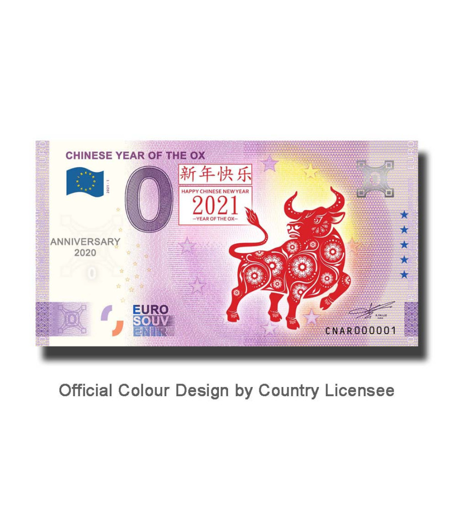 Anniversary 0 Euro Souvenir Banknote Chinese Year of The Ox Colour China CNAR 2021-1