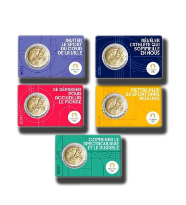 2021 France Olympic Games Paris 2024 2 Euro Coin Card Set of 5