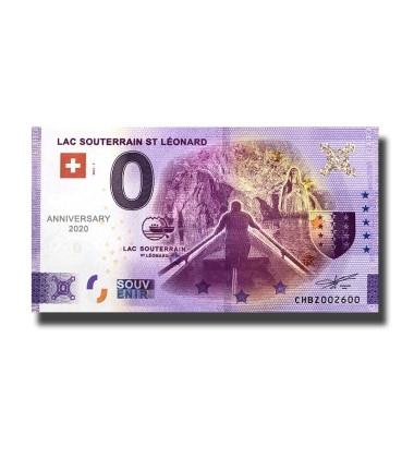 Anniversary 0 Euro Souvenir Banknote Lac Souterrain St Leonard Switzerland CHBZ 2021-1