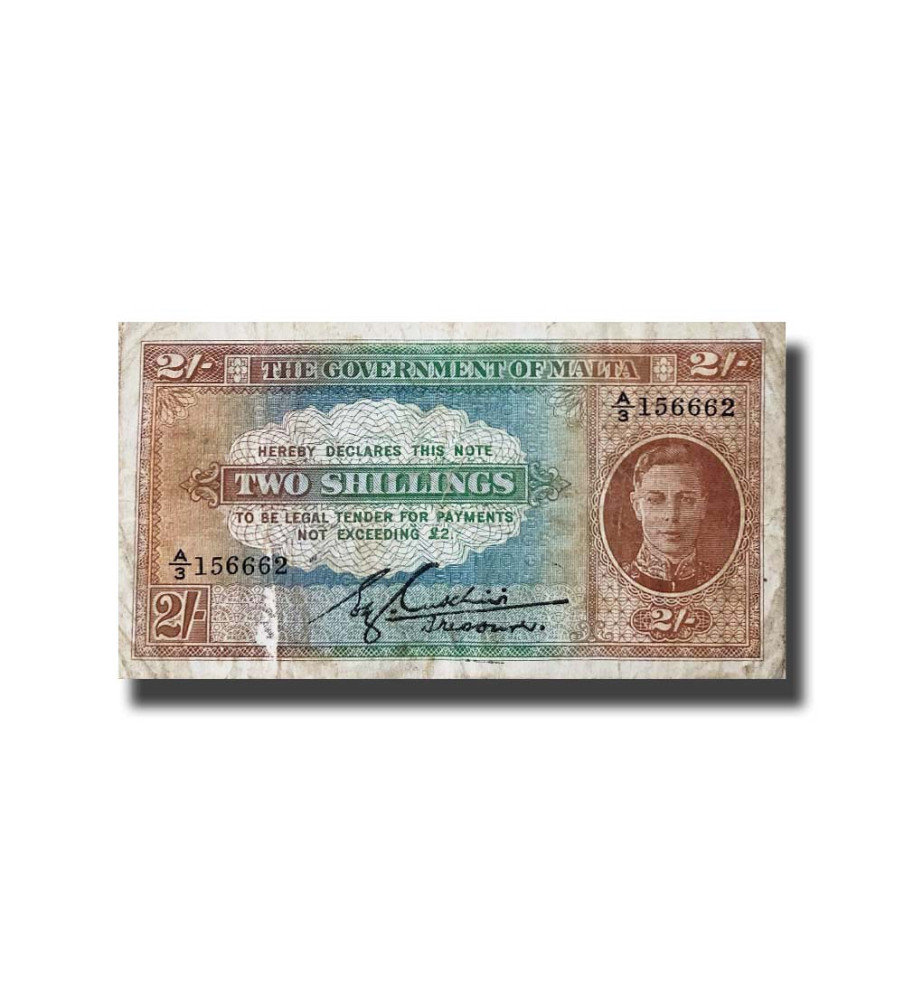 Malta Banknote No.20 Two Shillings E. Cuschieri Treasurer Fine