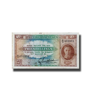 Malta Banknote 2 Shillings A/3 No Malaya Watermark - ERROR