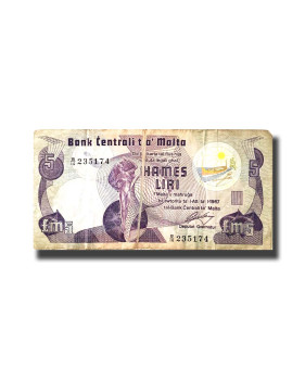 MALTA BANKNOTE No.40 5 LIRI 3RD SERIES L. SPITERI - ERROR