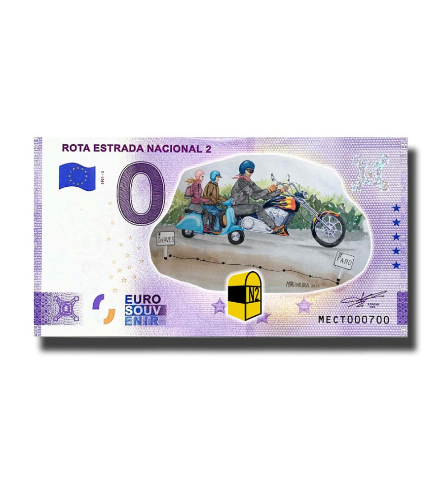 0 Euro Souvenir Banknote Rota Estrada Nacional 2 Colour Portugal MECT 2021-2