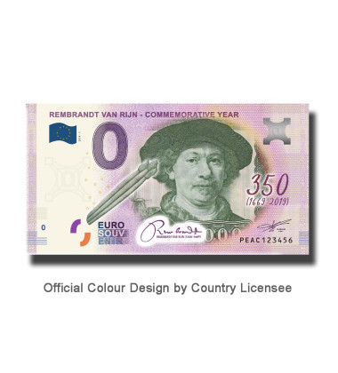 0 Euro Souvenir Banknote Rembrandt Van Rijn Colour Netherlands PEAC 2019-2