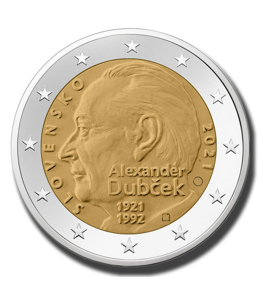 2021 Slovakia 100th Anniversary of the Birth of Alexander Dubček 2 Euro Coin