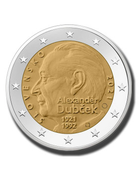 2021 Slovakia 100th Anniversary of the Birth of Alexander Dubček 2 Euro Coin