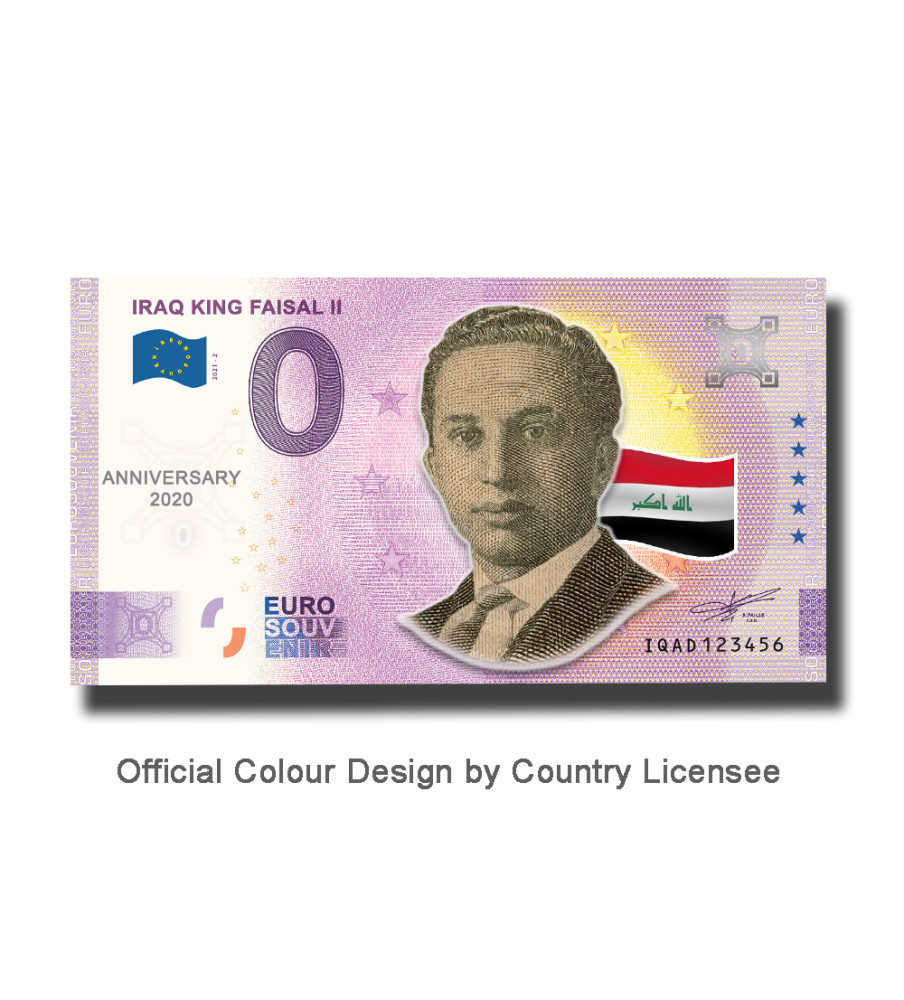 Anniversary 0 Euro Souvenir Banknote King Faisal II Colour Iraq IQAD 2021-1 Anniversary 0 Euro Souvenir Banknote King Faisal II Colour Iraq IQAD 2021-1