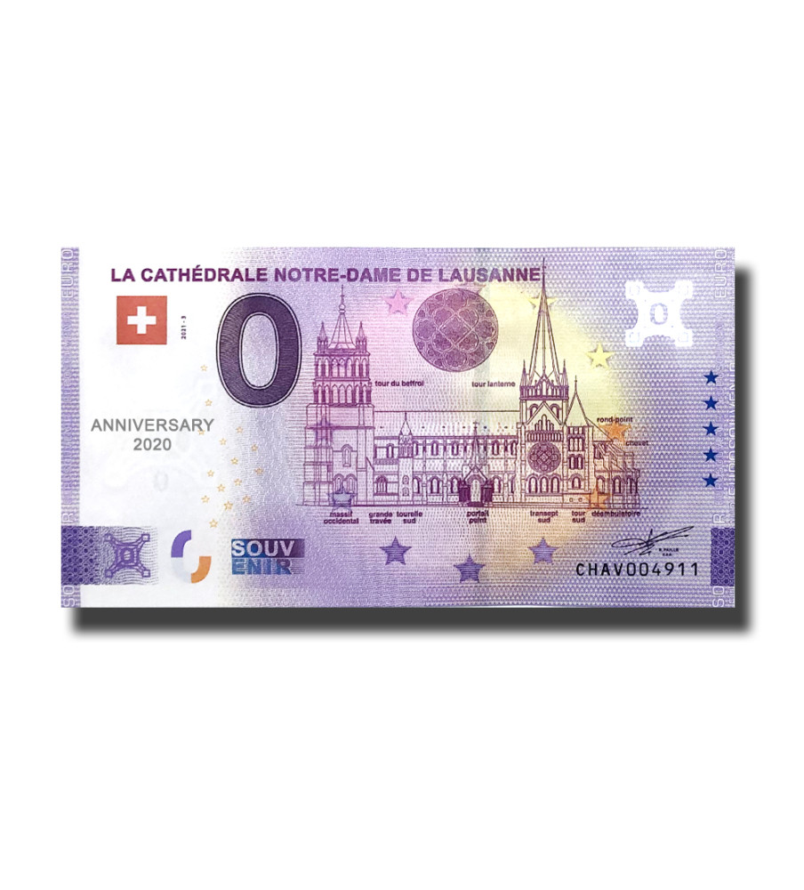 Anniversary 0 Euro Souvenir Banknote La Cathedrale Notre Dame De Lausanne Switzerland CHAV 2021-3