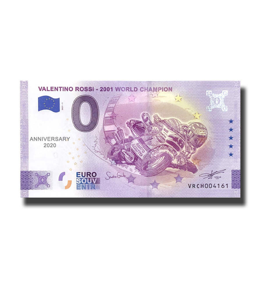 Anniversary 0 Euro Souvenir Banknote Valentino Rossi 2021 World Champion Switzerland VRCH 2021-1 In Official Folder