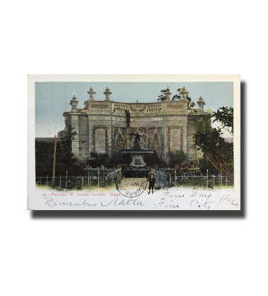 Malta Postcard Vincenzo Galea Fountain St Anton Gardens Used With Stamp Undivided Back