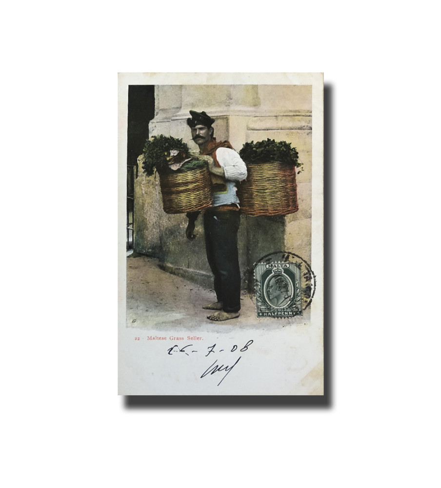 Malta Postcard Vincenzo Galea Grass Seller Used With Stamp Undivided Back Unappropriated