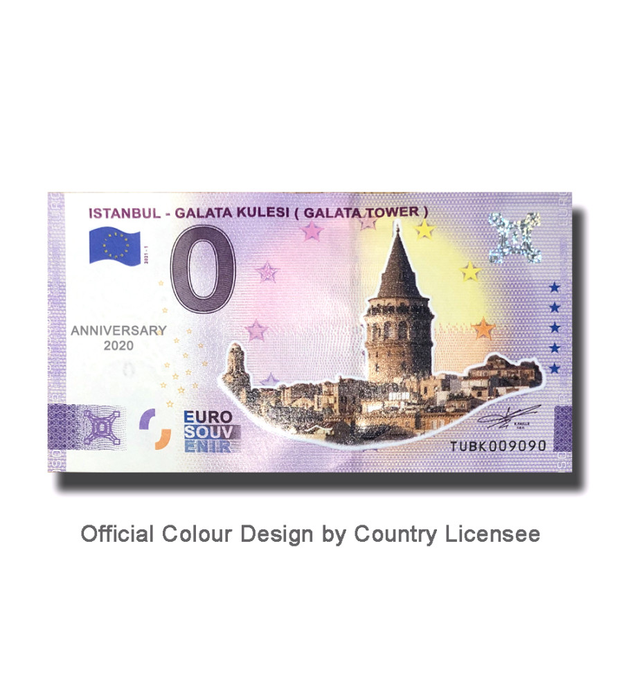 Anniversary 0 Euro Souvenir Banknote Istanbul Galata Kulesi Colour Turkey TUBK 2021-1