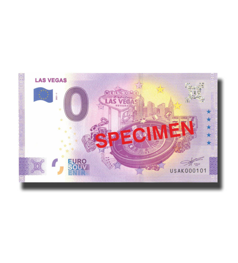 0 Euro Souvenir Banknote Las Vegas SPECIMEN USA USAK 2021-1