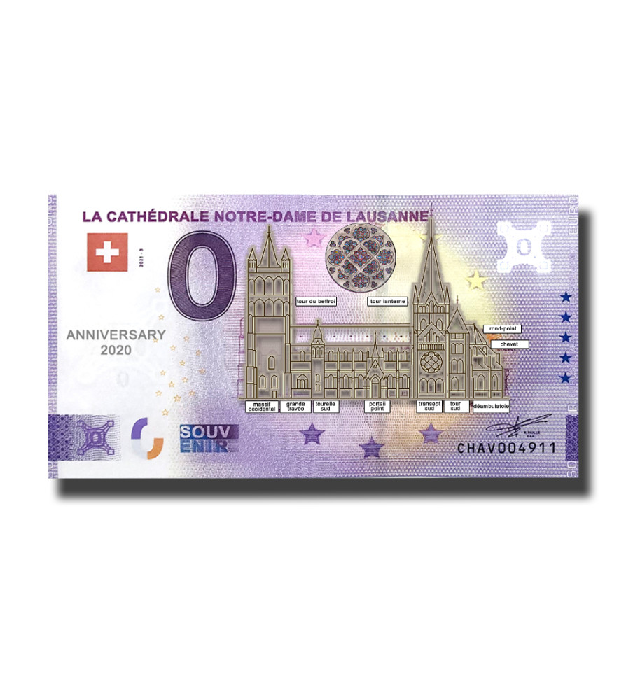Anniversary 0 Euro Souvenir Banknote Notre Dame Colour Switzerland CHAV 2021-3