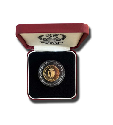 1989 Malta 25th Anniversary Independence LM 100 Gold Coin Brilliant Uncirculated