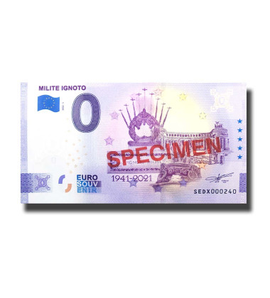 0 Euro Souvenir Banknote Milite Ignoto SPECIMEN Italy SEDX 2022-1