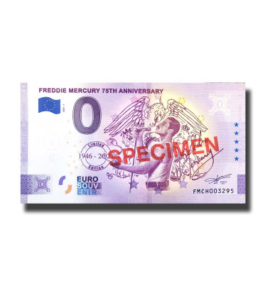 0 Euro Souvenir Banknote Freddie Mercury 75th Anniversary SPECIMEN Switzerland FMCH 2021-1