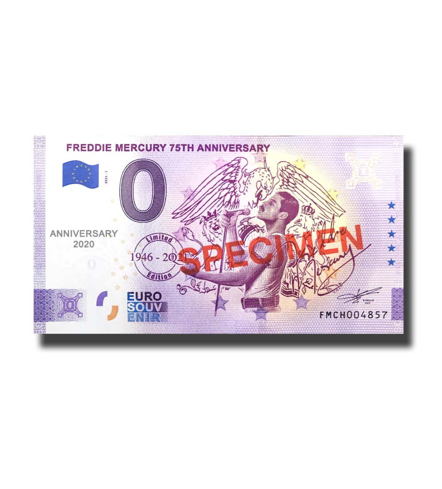 Anniversary 0 Euro Souvenir Banknote Freddie Mercury 75th Anniversary SPECIMEN Switzerland FMCH 2021-1