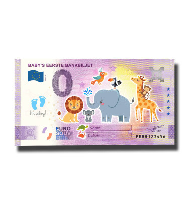 0 Euro Souvenir Banknote Baby's Eerste Blue Bankbiljet Colour Netherlands PEBB 2022-2