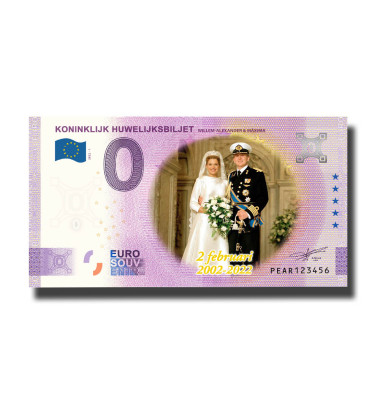 0 Euro Souvenir Banknote Koninkljijk Huwelijksbiljet Colour Netherlands PEAR 2022-1