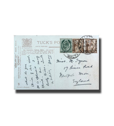 Malta Postcard Tucks Quarantine Harbour Used With Stamp Divided Back