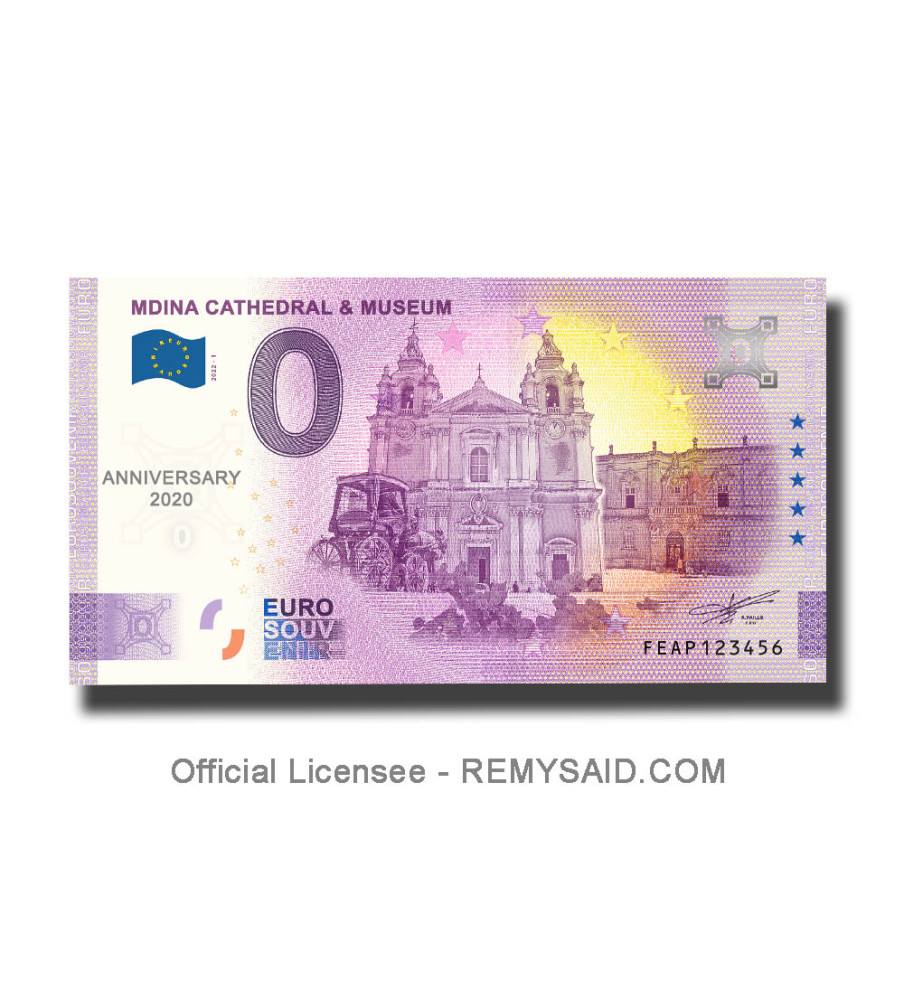 Anniversary 0 Euro Souvenir Banknote Mdina Cathedral & Museum Malta FEAP 2022-1