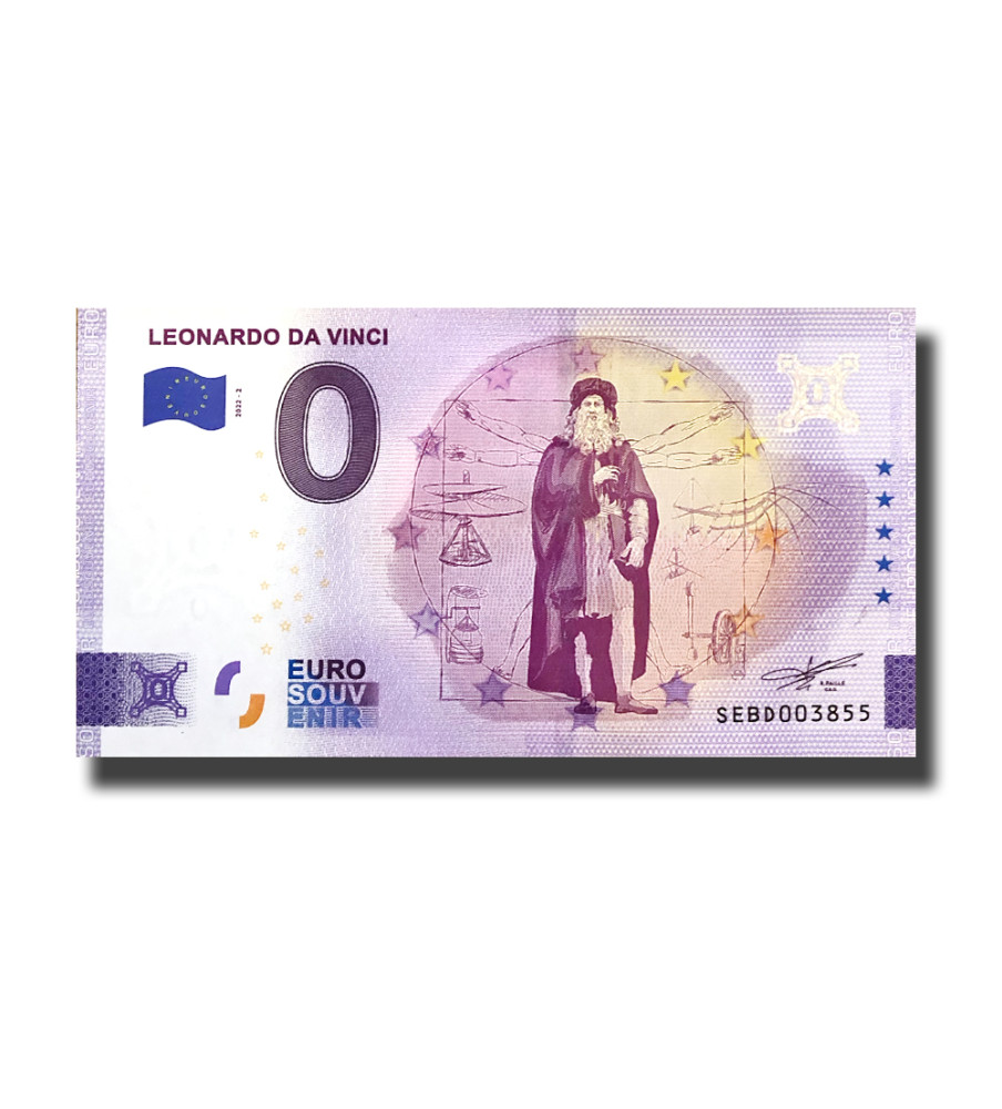 0 Euro Souvenir Banknote Leonardo Da Vinci Italy SEBD 2022-2