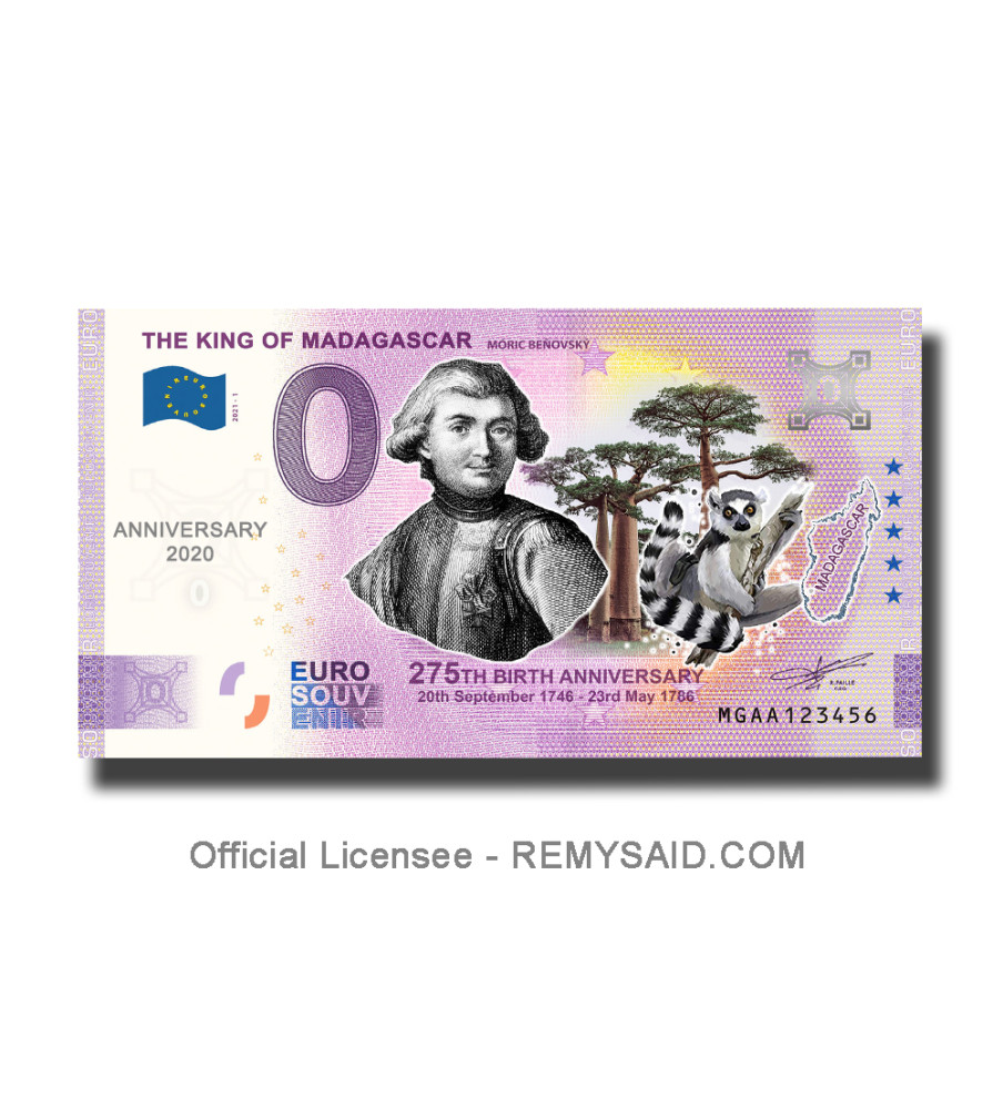 Anniversary 0 Euro Souvenir Banknote The King of Madagascar Colour Madagascar MGAA 2021-1