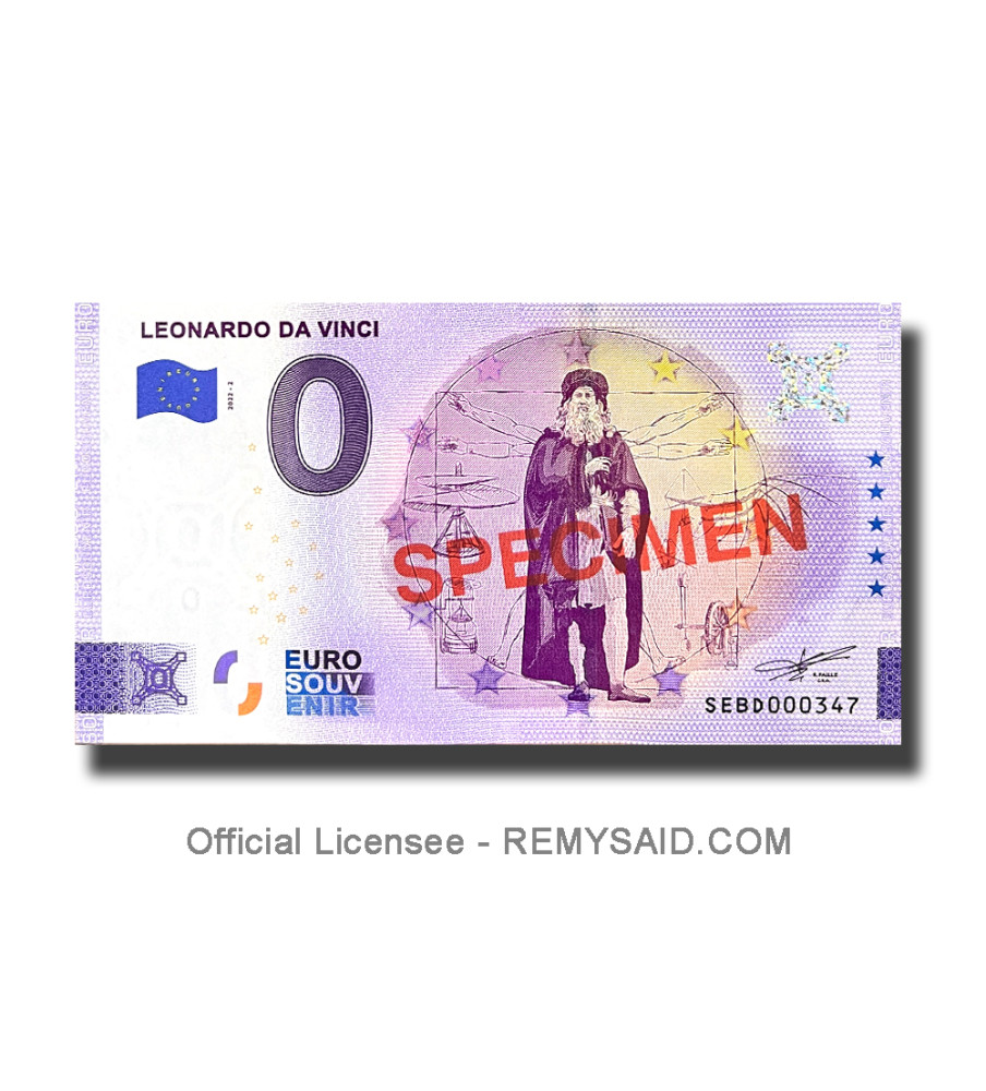 0 Euro Souvenir Banknote Leonardo Da Vinci SPECIMEN Italy SEBD 2022-2