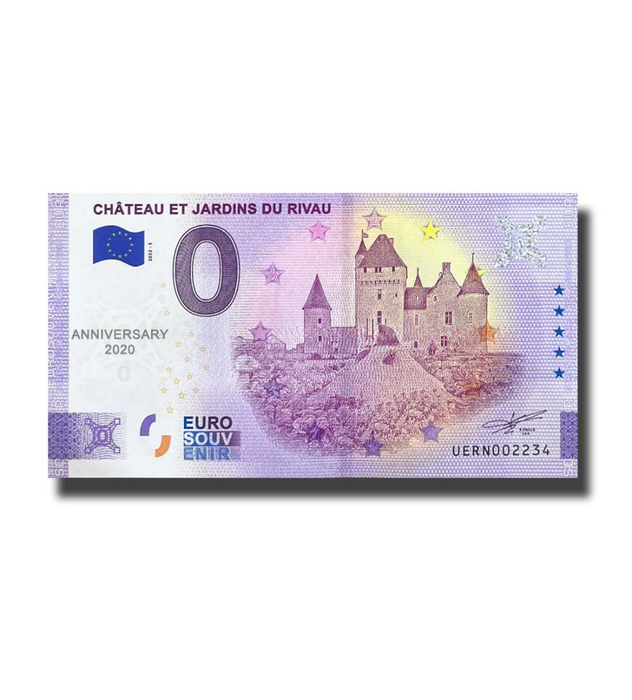 Anniversary 0 Euro Souvenir Banknote Chateau Et Jardins Du Rivau France UERN 2022-1