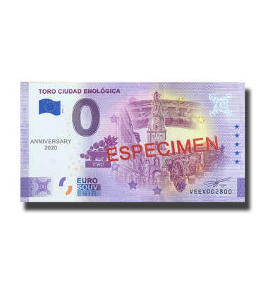 Anniversary 0 Euro Souvenir Banknote Toro Ciudad Enologica SPECIMEN Spain VEEV 2021-1