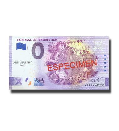 Anniversary 0 Euro Souvenir Banknote Carnival De Tenerife 2021 SPECIMEN Spain VEEY 2021-1