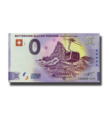 0 Euro Souvenir Banknote Matterhorn Glacier Paradise Switzerland CHAX 2022-7