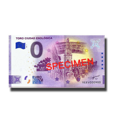 0 Euro Souvenir Banknote Toro Ciudad Enologica Specimen Spain VEEV 2021-1