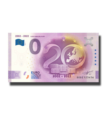 0 Euro Souvenir Banknote 2002-2022 20 Years of the Euro Italy SEDZ 2022-1