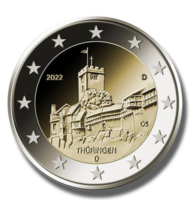 2022 Germany A D F G J Thuringen Wartburg Castle 2 Euro Coin Set of 5