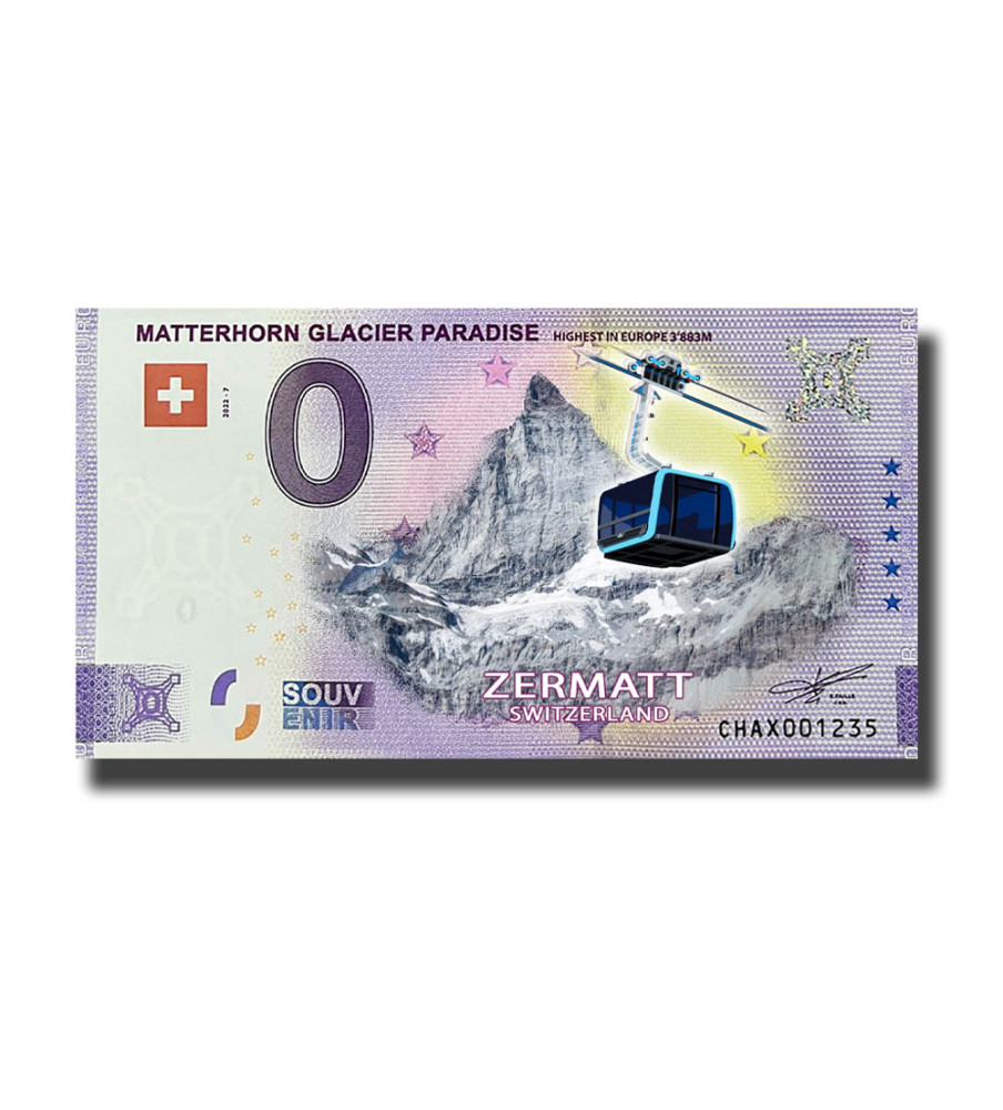 0 Euro Souvenir Banknote MATTERHORN GLACIER PARADISE COLOUR SWITZERLAND CHAX 2022-7 0 Euro Souvenir Banknote MATTERHORN GLACIER PARADISE COLOUR SWITZERLAND CHAX 2022-7