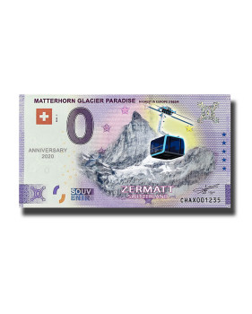 Anniversary 0 Euro Souvenir Banknote MATTERHORN GLACIER PARADISE COLOUR Switzerland CHAX 2022-7