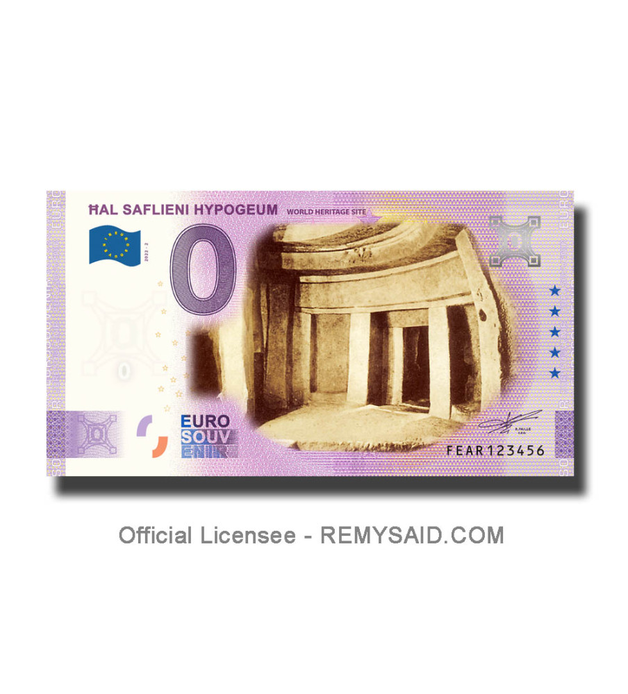0 Euro Souvenir Banknote Hal Saflieni Hypogeum Colour Malta FEAR 2022-2
