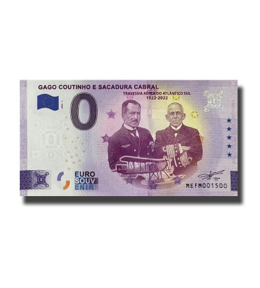 0 Euro Souvenir Banknote Gago Coutinho E Sacadura Cabral Portugal MEFM 2022-1