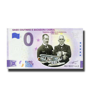 0 Euro Souvenir Banknote Gago Couutitnho E Scadura Cabral Colour Portugal MEFM 2022-1