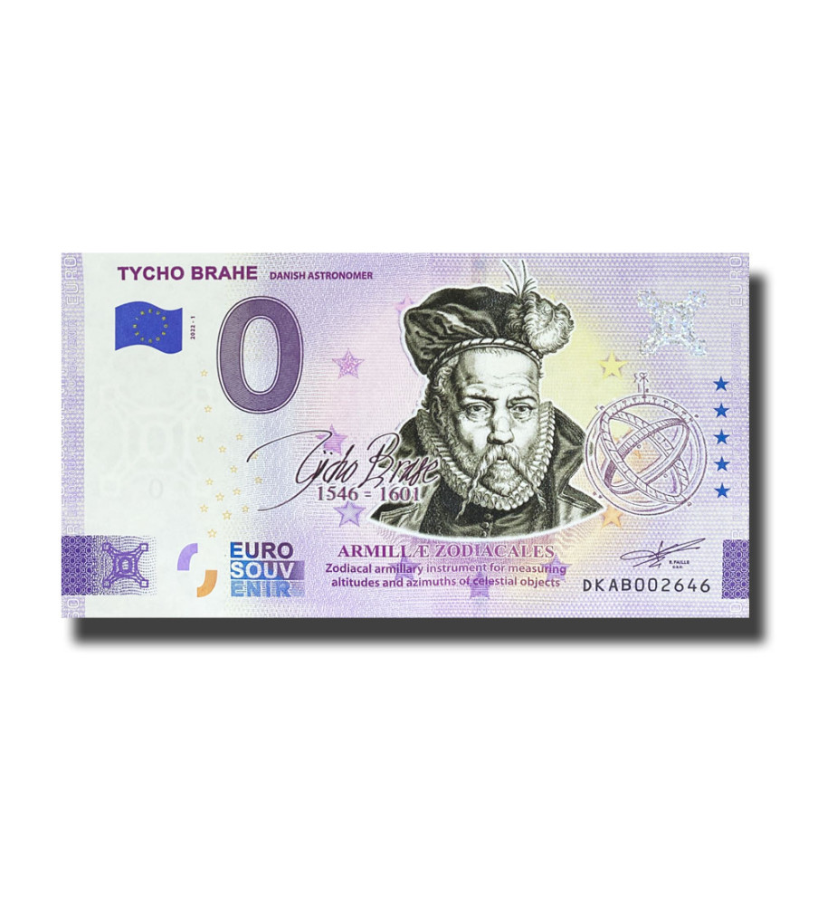 0 Euro Souvenir Banknote Tycho Brahe Colour Denmark DKAB 2022-1